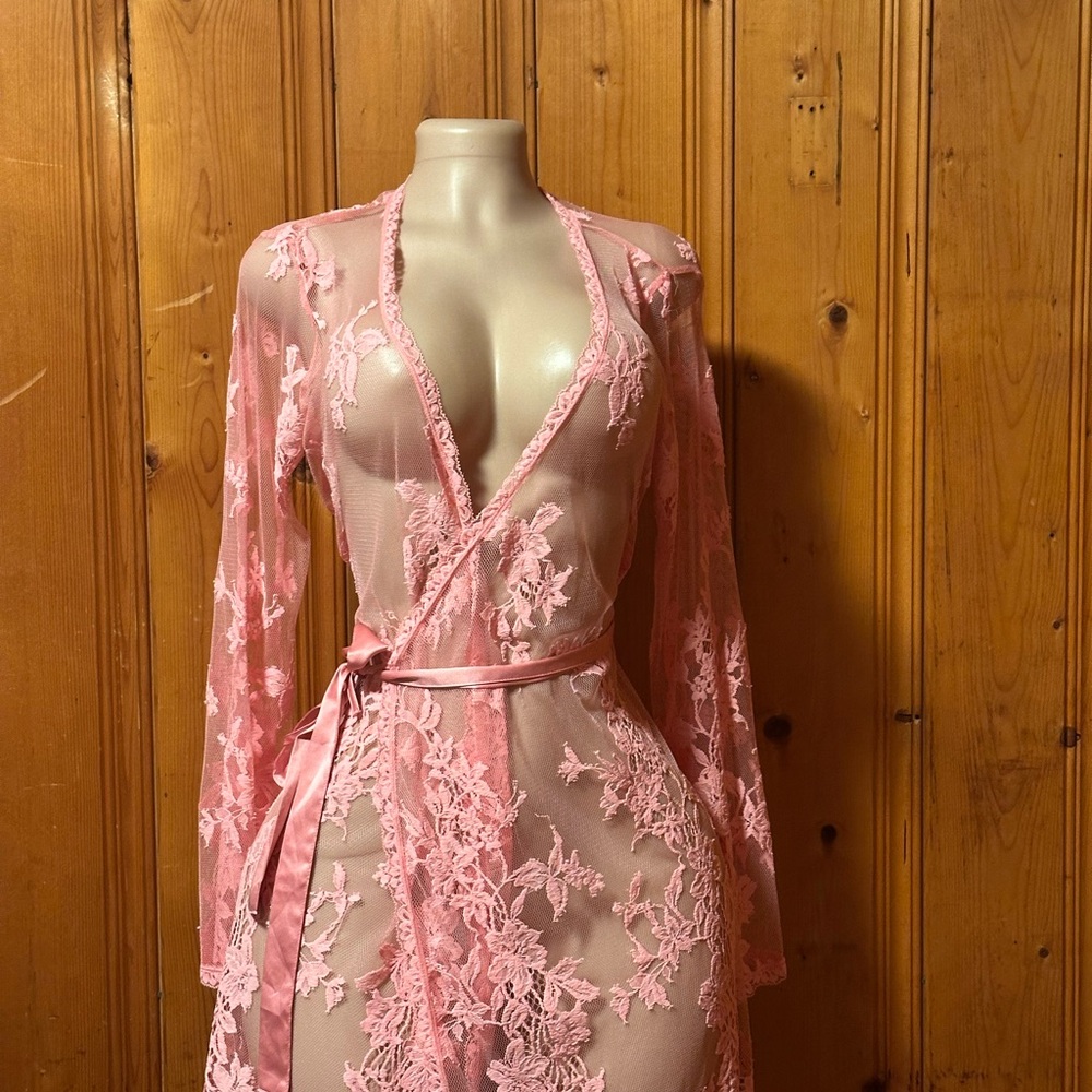 PINK Victoria's Secret Sheer Pink Lace Robe